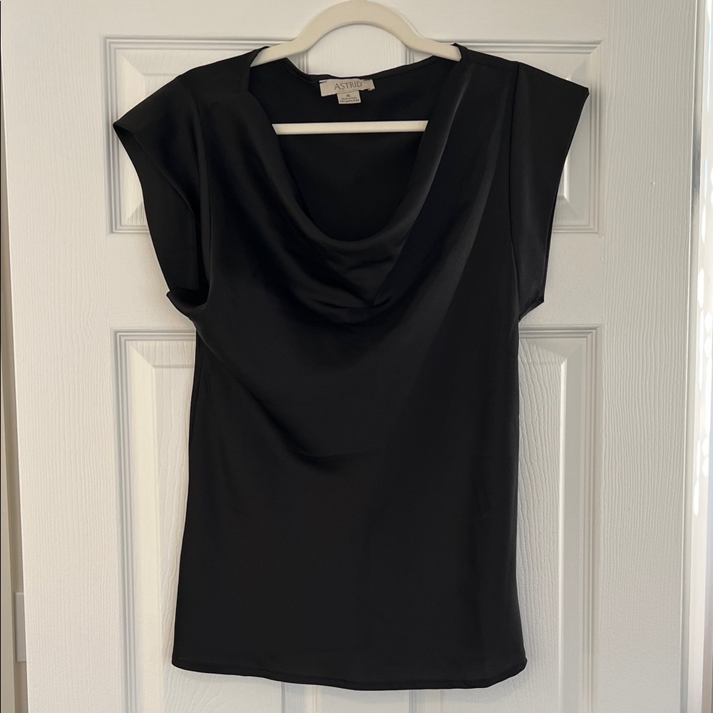 Astr Draped Neck Cap Sleeve Top - Black
